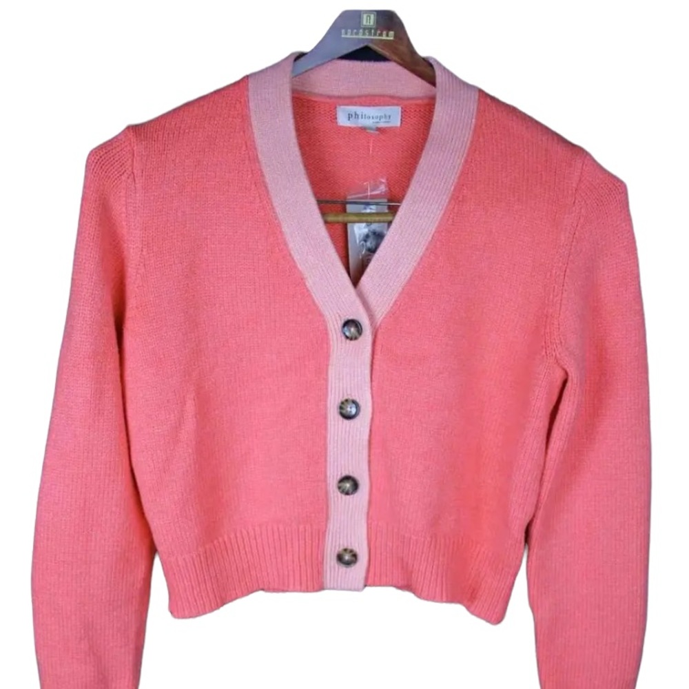 NWT Philosophy knit pink melon button front cardigan